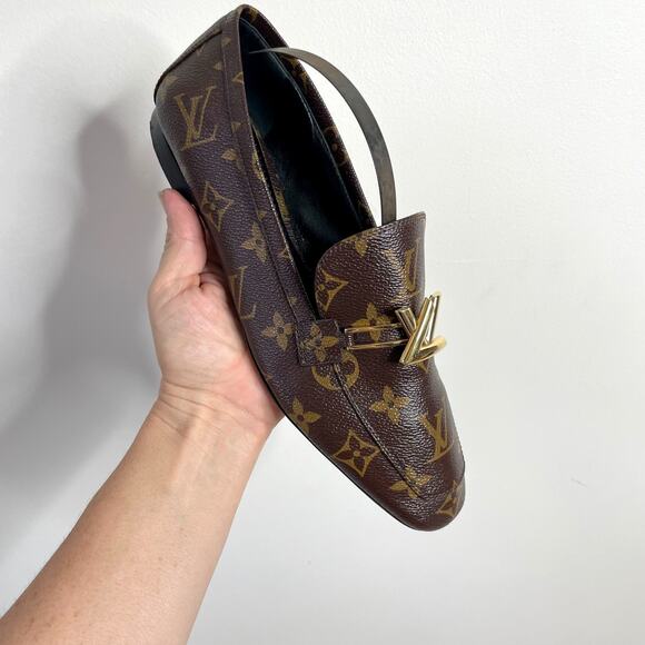Louis Vuitton Brown Monogram Loafers with Gold Accent - Picture 2 of 12